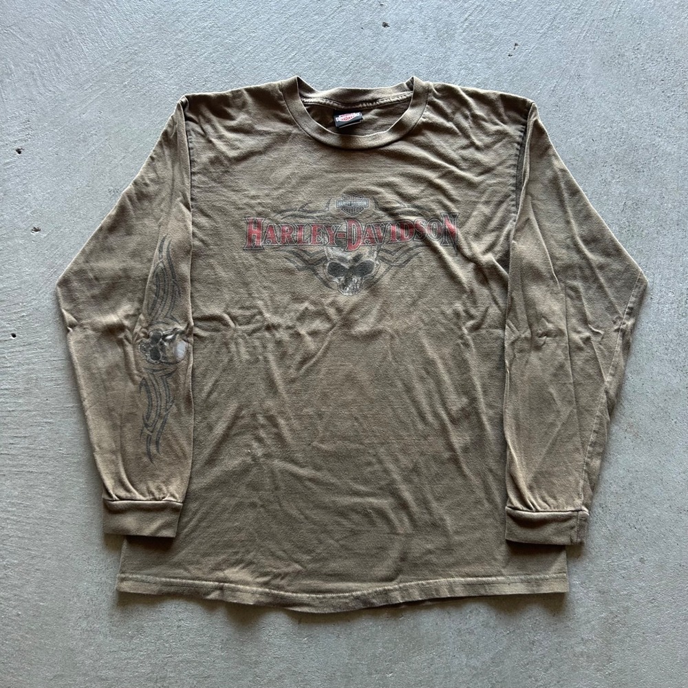 Vintage Harley Davidson Long Sleeve Shirt Size XL Green Orlando Florida Skull